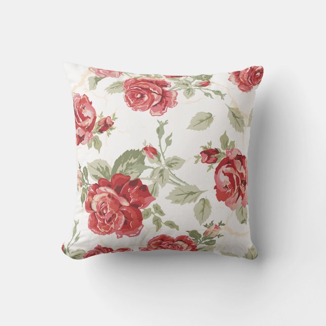 Red rose with white background print cushion (Front)