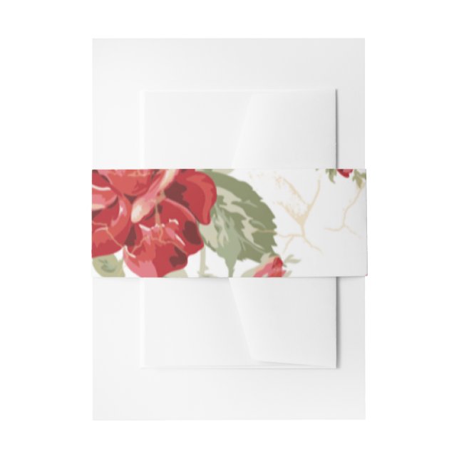 Red rose with white background print invitation belly band (Front Example)