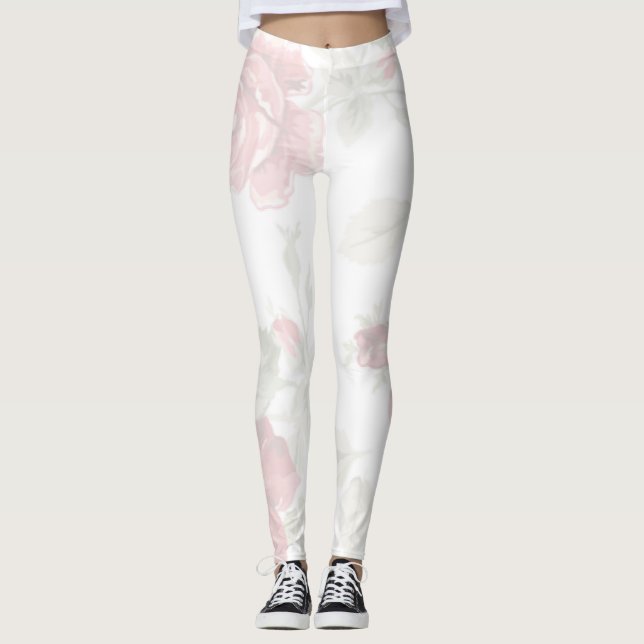 Red rose with white background print leggings (Front)