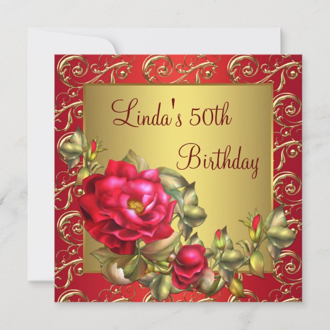 Red Rose Womans Birthday Party Invitation (Front)