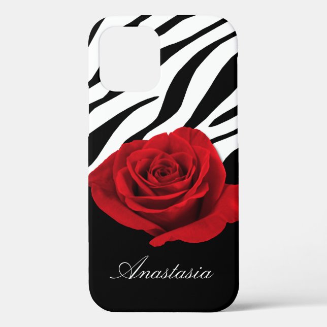 Red Rose Zebra Print personalised Case-Mate iPhone Case (Back)