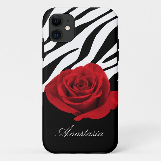 Red Rose Zebra Print personalised iPhone 5 Case (Back)