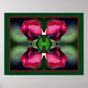 Red Rosebud Bending Mirror Abstract Poster