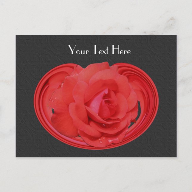 Red Rosebud Black Floral Customisable Postcard (Front)