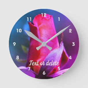 Red Rosebud Close Up Abstract Colours Personalised Round Clock