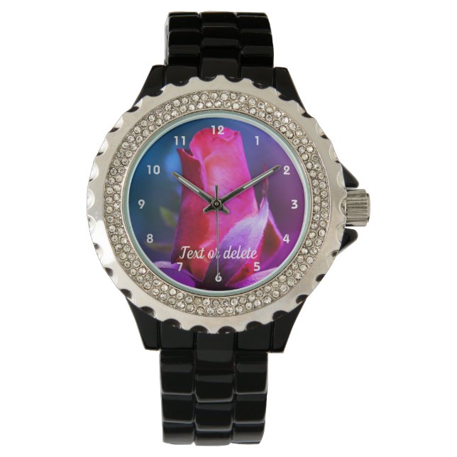 Red Rosebud Close Up Abstract Colours Personalised Watch (Front)
