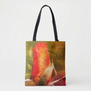Red Rosebud Close Up Abstract Distressed Tote Bag