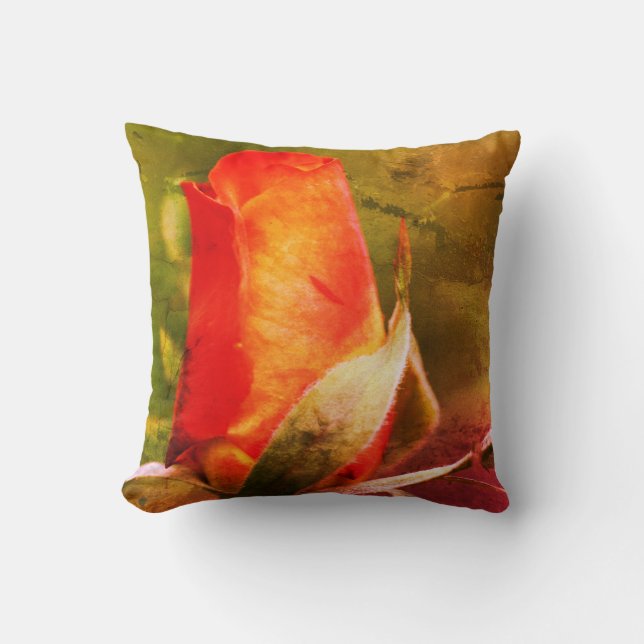 Red Rosebud Close Up Abstract Grunge  Cushion (Front)