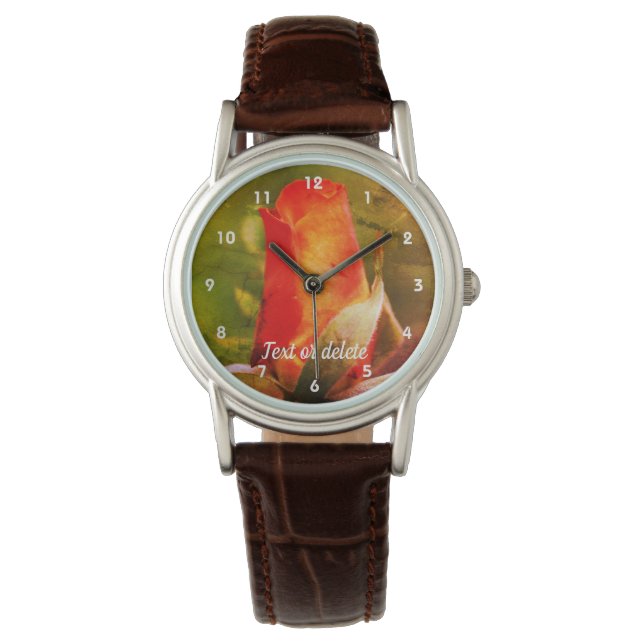 Red Rosebud Close Up Abstract Personalised  Watch (Front)
