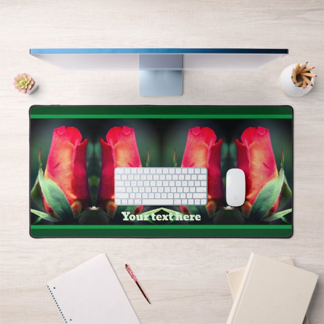 Red Rosebud Flower Personalised   Desk Mat (Office 1)