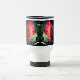 Red Rosebud Flower Personalised  Travel Mug