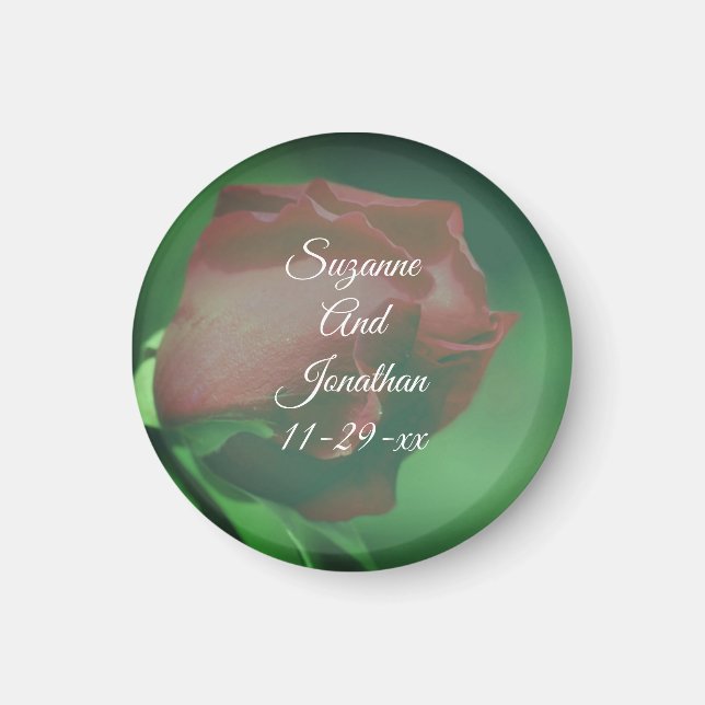 Red Rosebud Flower Personalised Wedding  Magnet (Front)