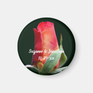 Red Rosebud Flower Personalized Wedding  Magnet