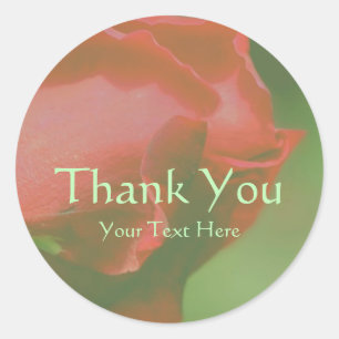 Red Rosebud Flower Thank You Personalised Classic Round Sticker