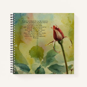 Red RoseBud Leo Tolstoy Quote Floral Green Journal