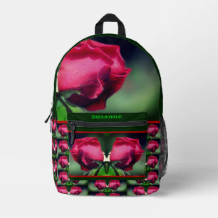 Red Rosebud Personalised Printed Backpack
