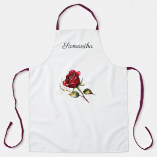 Red Rosebud Valentine Apron. Editable name. Apron