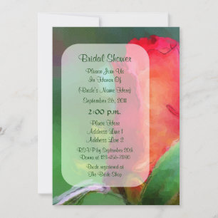 Red Rosebud Watercolor Floral Bridal Shower Invitation