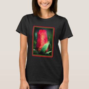 Red Rosebud Watercolor Photo Painting  T-Shirt