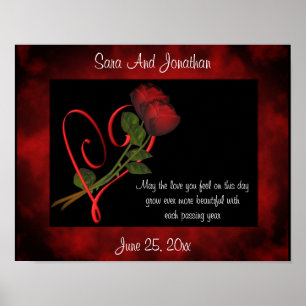 Red Rosebuds Red Heart Personalised Wedding Gift  Poster