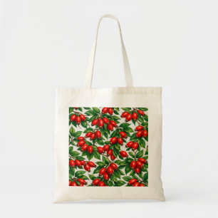 Red Rosehips and Green Leaves Botanical Berry Tote Bag
