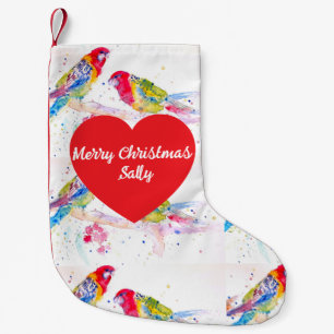 Red Rosella Parrot Parrots Birds Watercolor Small Christmas Stocking