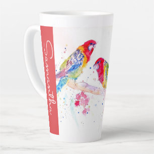 Red Rosella Parrot Parrots Watercolor Womans Name Latte Mug