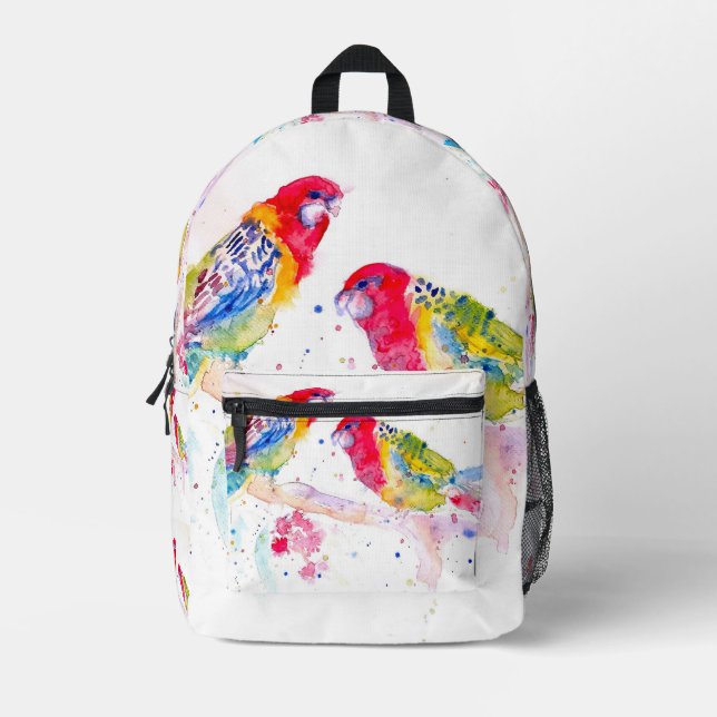 Red Rosella Parrot Watercolor Parrots Boys Bird Printed Backpack (Front)