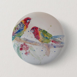 Red Rosella Parrot Watercolour Painting 6 Cm Round Badge