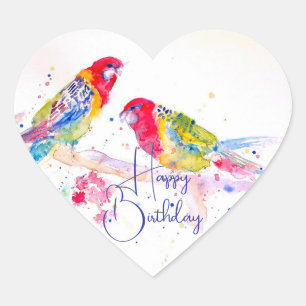Red Rosella Parrot Watercolour Painting Art Heart Sticker