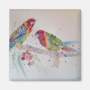 Red Rosella Parrot Watercolour Painting Magnet