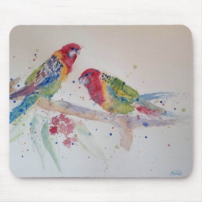 Red Rosella Parrot Watercolour Painting Mouse Pad (Front)