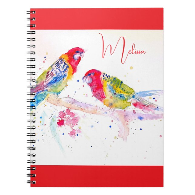 Red Rosella Parrot Watercolour Painting Notebook (Front)