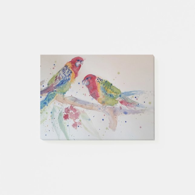 Red Rosella Parrot Watercolour Painting Post-it Notes (Front)