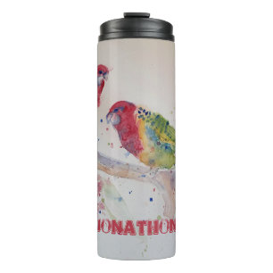 Red Rosella Parrot Watercolour Painting Thermal Tumbler