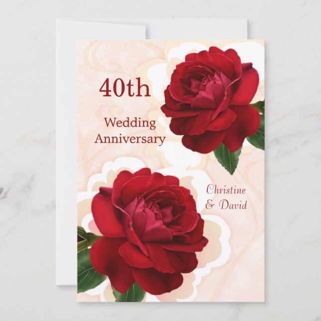 Red roses 40th Ruby Wedding Anniversary Invitation (Front)
