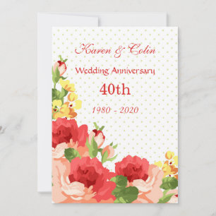 Red roses 40th Wedding Anniversary Invitation