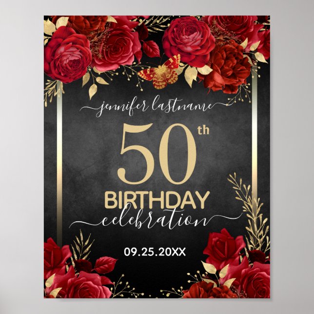 Red roses 50th birthday Poster (Front)