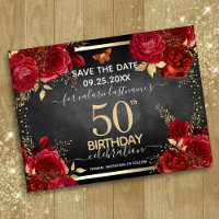  Red Roses 50th Birthday Save the Date