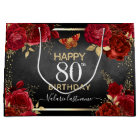  Red Roses 80th Birthday Large Gift Bag