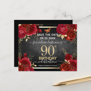  Red Roses 90th Birthday Save the Date Budget