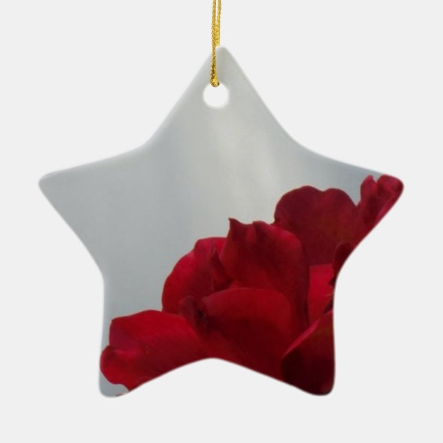 Red Roses Against a Bright Blue Sky Ceramic Ornament (Front)