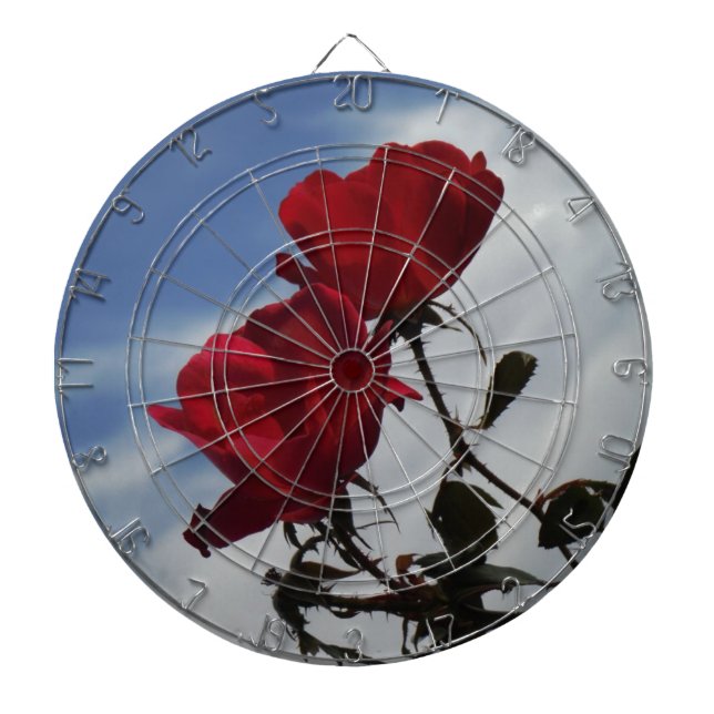 Red Roses Against a Bright Blue Sky Dartboard (Front)