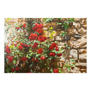Red Roses Against a Stone Wall Photo Print