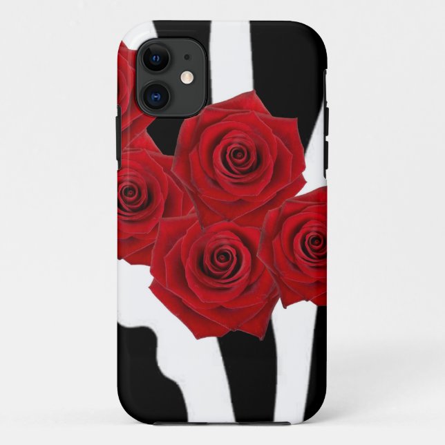 RED ROSES AND BLACK AND WHITE ZEBRA PRINT Case-Mate iPhone CASE (Back)