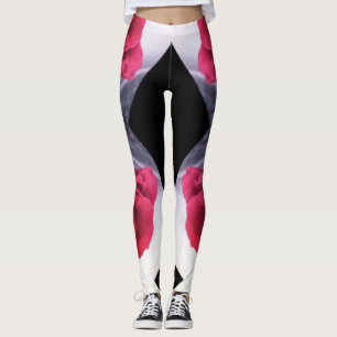 Red Roses and Black Diamonds Geometric Pattern Leggings