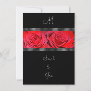 Red Roses and Black Monogram Wedding Invitation