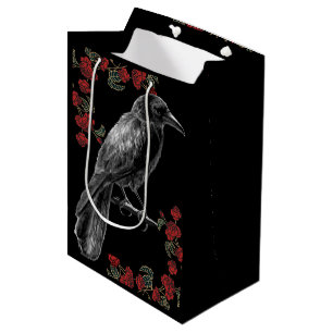 Red Roses and Blackbirds The Raven  Medium Gift Bag