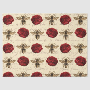 Red Roses and Brown Bees Decoupage Tissue Paper