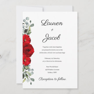Red Roses and Eucalyptus Wedding Invitation